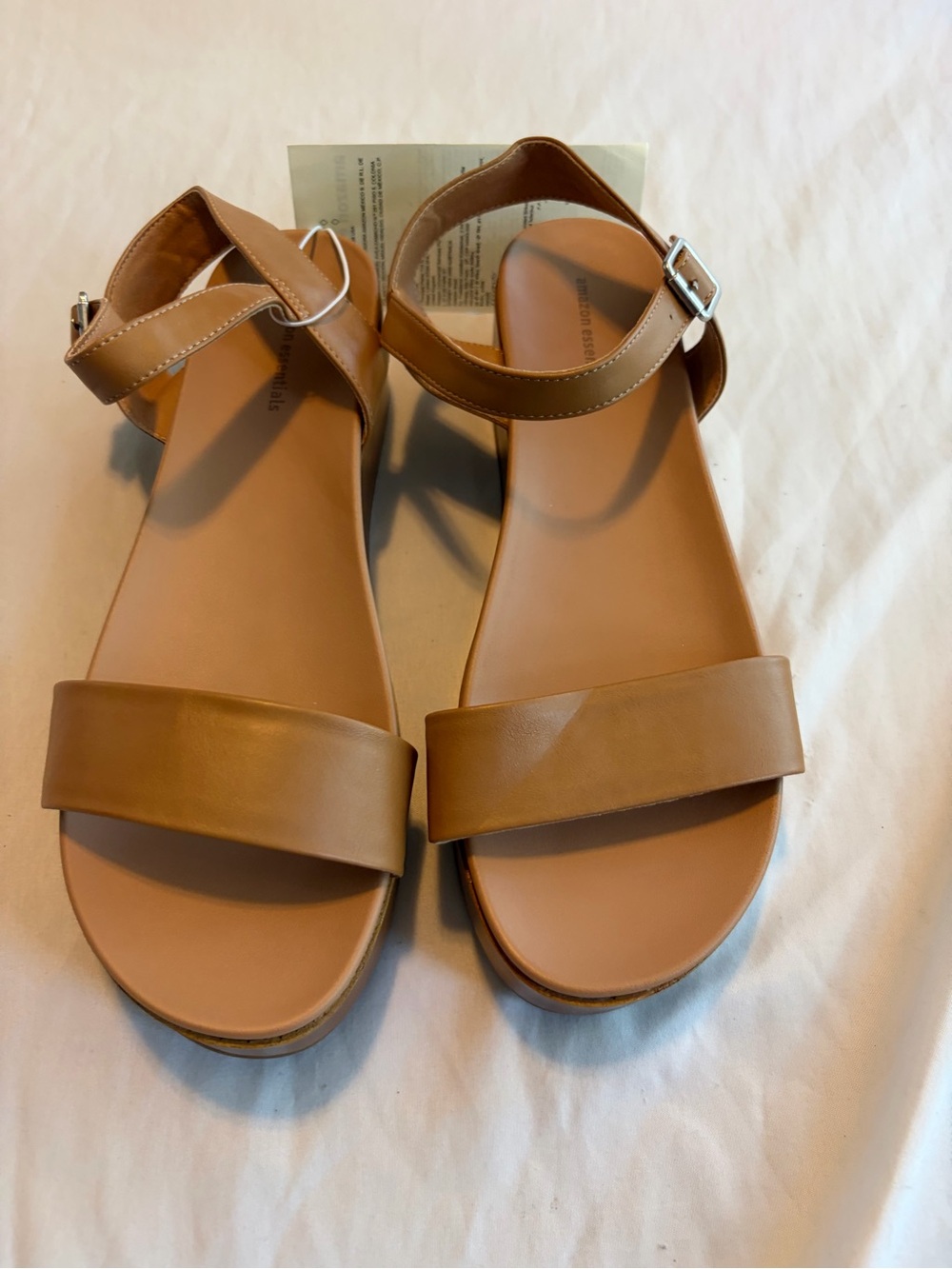 Amazon Essentials Tan Ankle-Strap Flat Sandals Size Womens 9